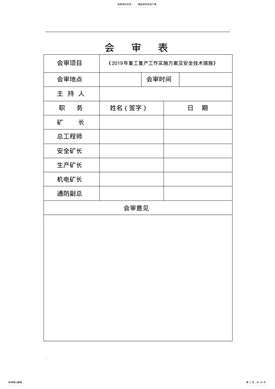 2022年2022年化窝煤矿复工复产工作方案及安全技术措施 .pdf_第2页