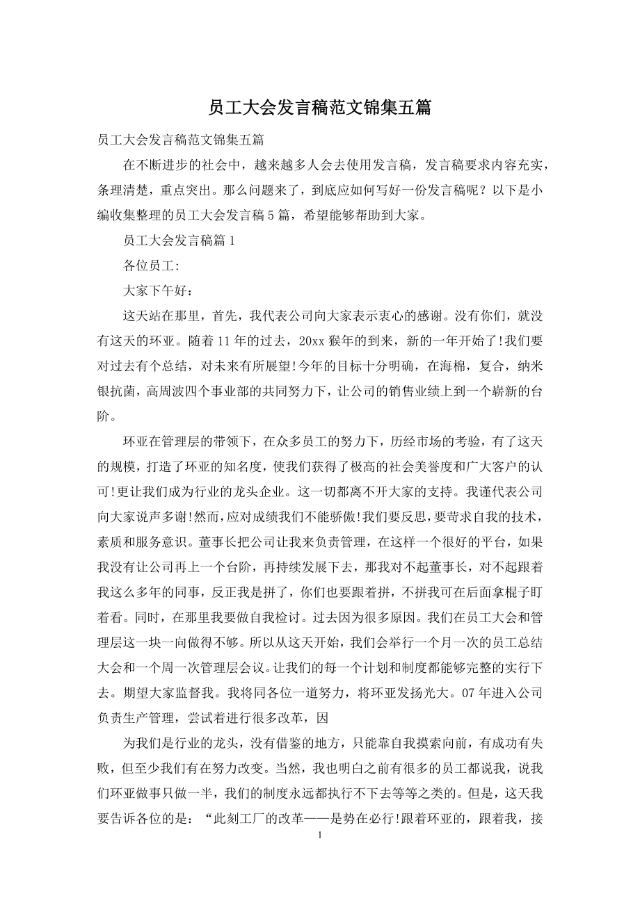 员工大会发言稿范文锦集五篇.docx_第1页