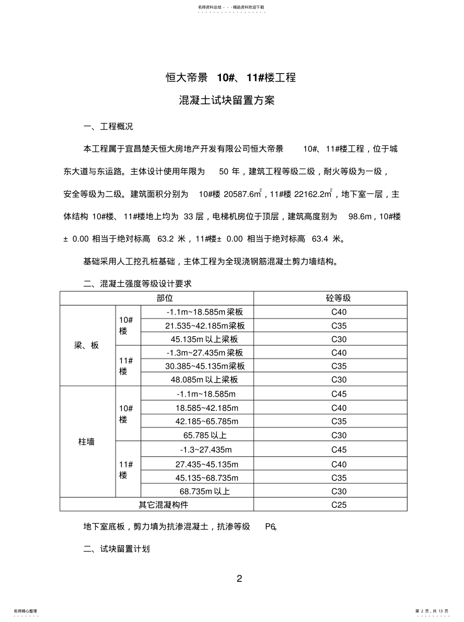 2022年2022年混凝土试块及同条件养护试块留置计划 .pdf_第2页