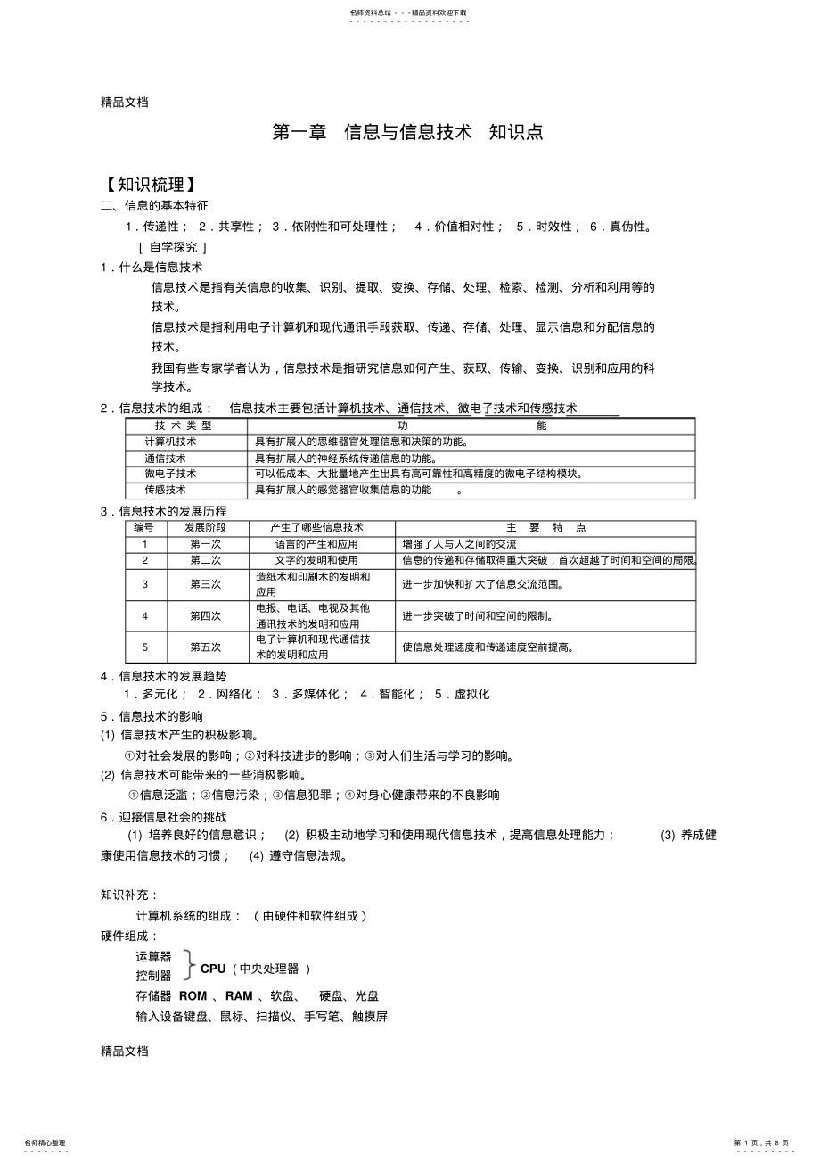 2022年最新《信息技术基础》知识点汇总 .pdf_第1页