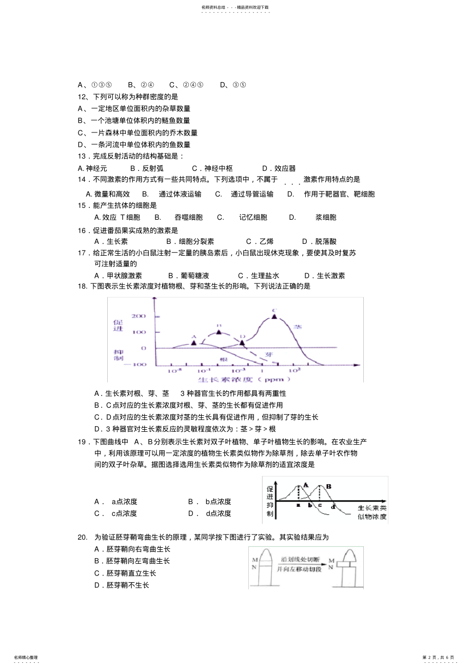 2022年2022年江都区邵伯高级中学高二生物期中试卷 .pdf_第2页