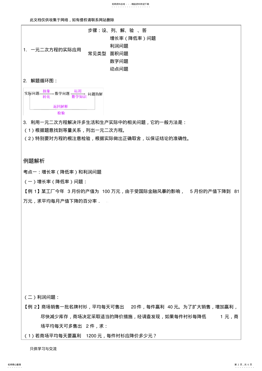 2022年2022年教案—八年级一元二次方程应用题—沪教版知识分享 .pdf_第2页