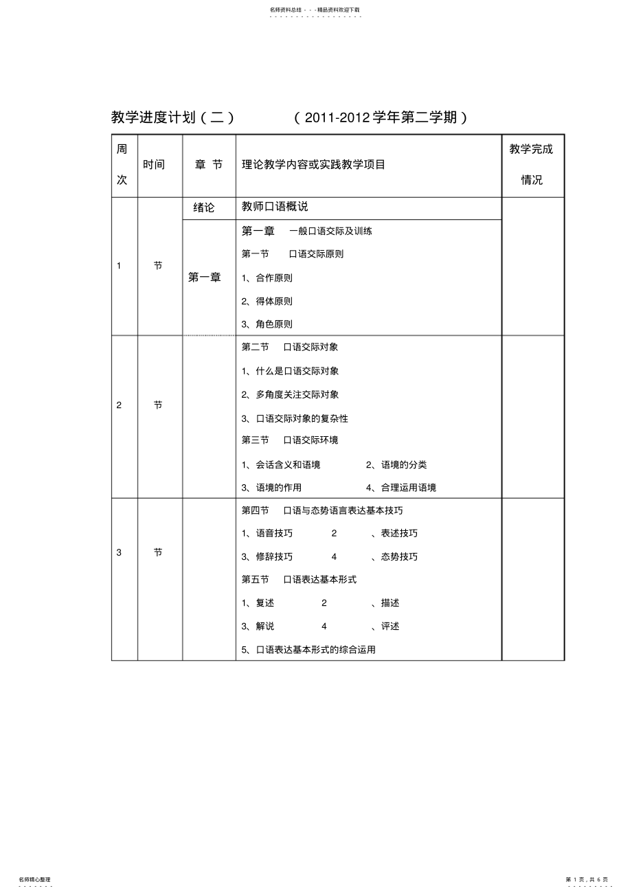 2022年2022年教师口语教学进度计划 .pdf_第1页