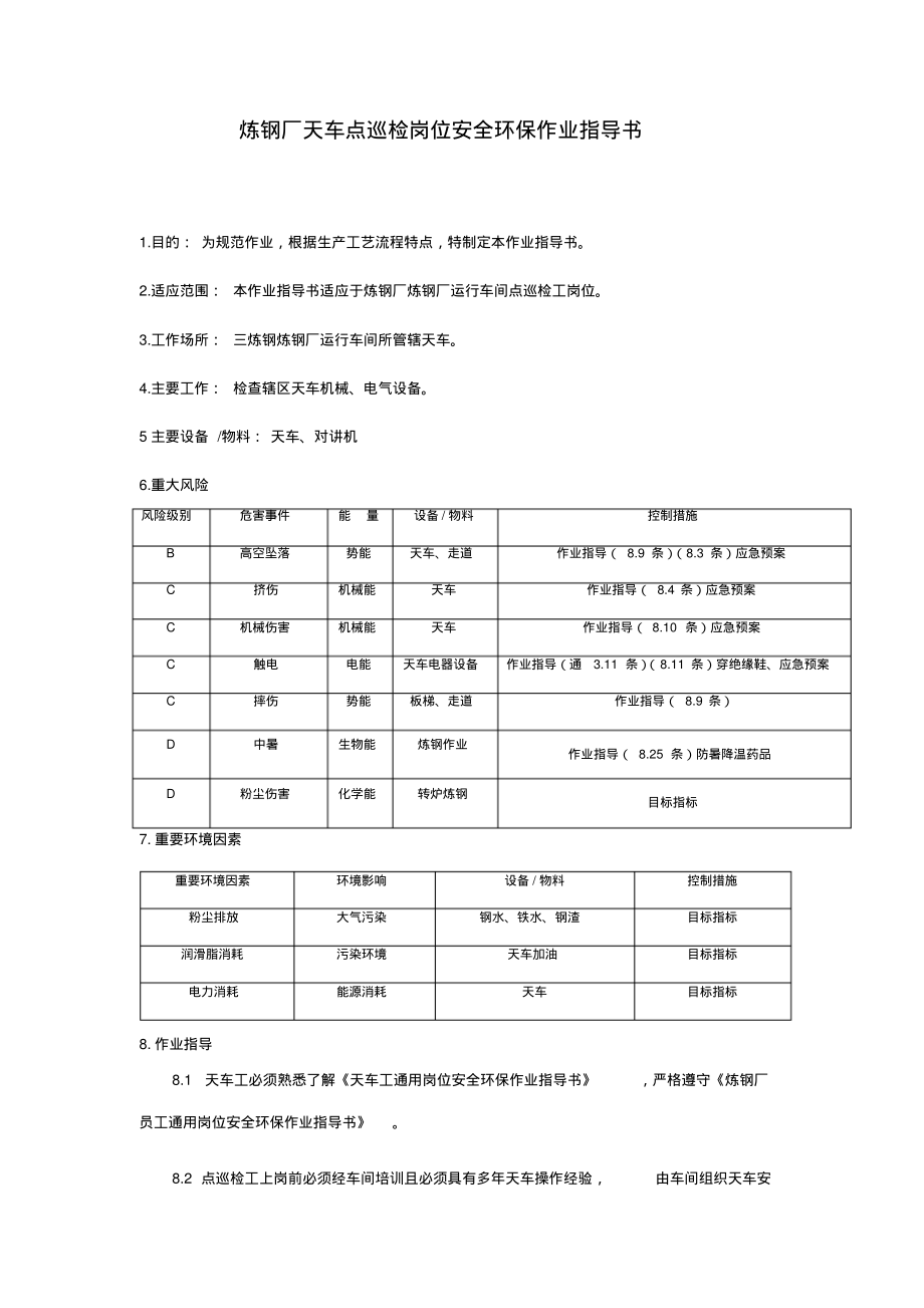 炼钢厂天车点巡检岗位安全环保作业指导书.pdf_第1页