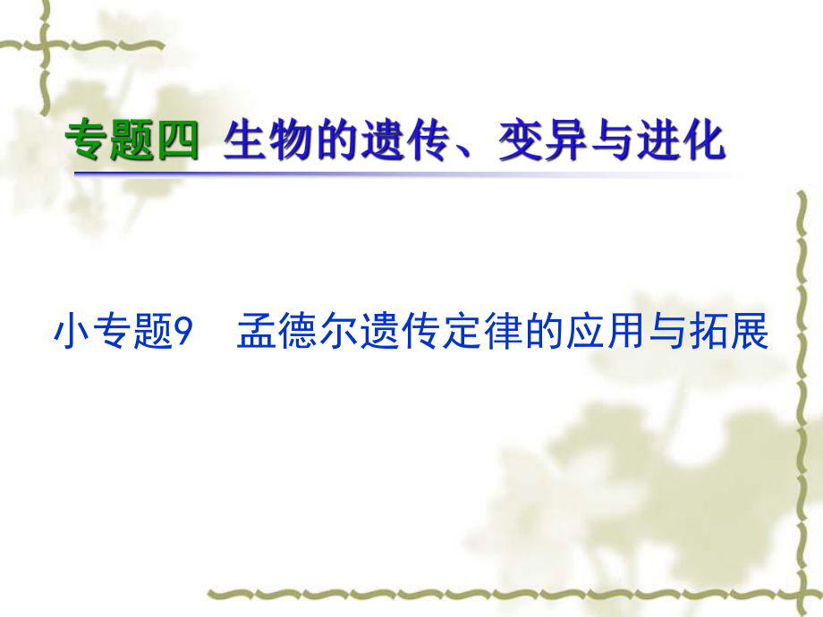 高考生物二轮总复习ppt课件专题小专题孟德尔遗传定律的应用与拓展人教.ppt_第1页