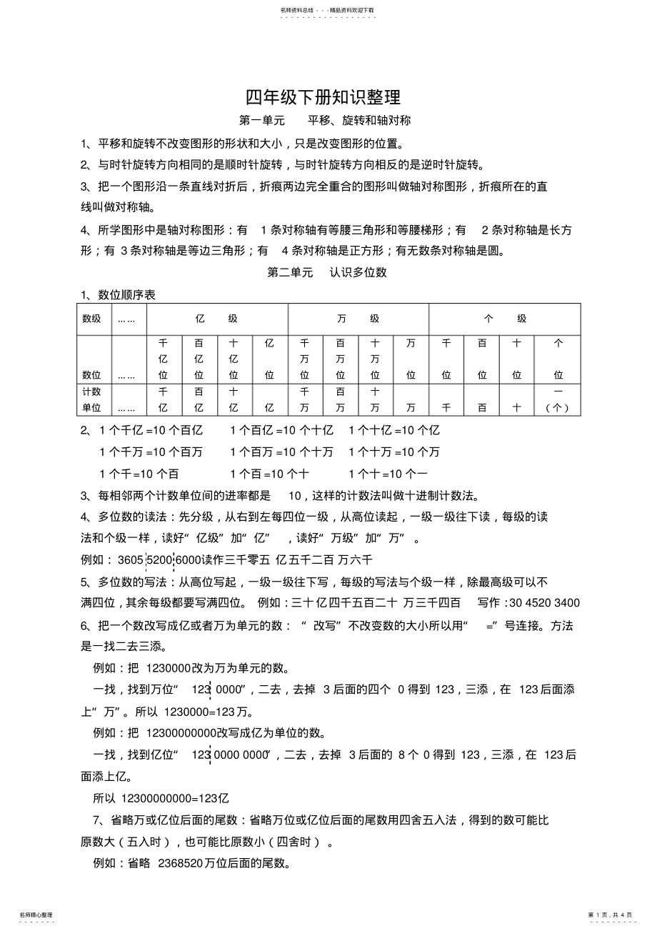 2022年新苏教版四年级数学下册知识点大全,推荐文档 2.pdf_第1页