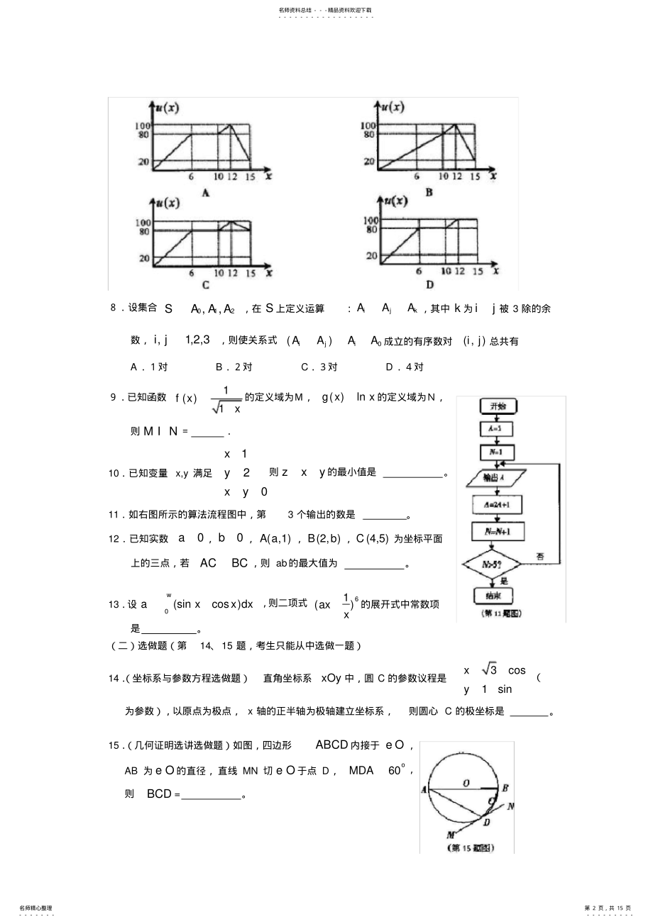 2022年普通高中高三数学教学质量检测三 .pdf_第2页