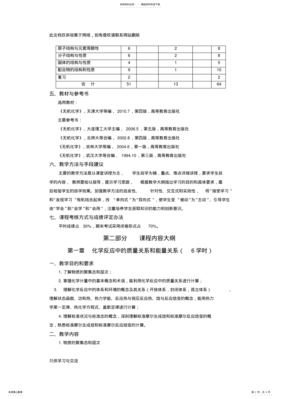 2022年无机化学本科教学大纲上课讲义 .pdf_第2页