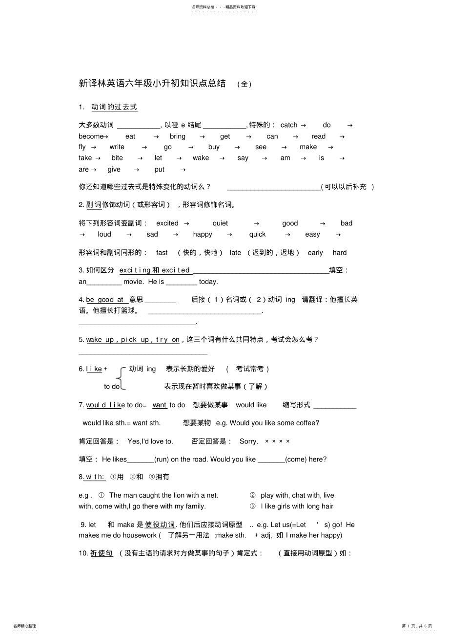 2022年新译林版英语小升初知识点总结,推荐文档 .pdf_第1页