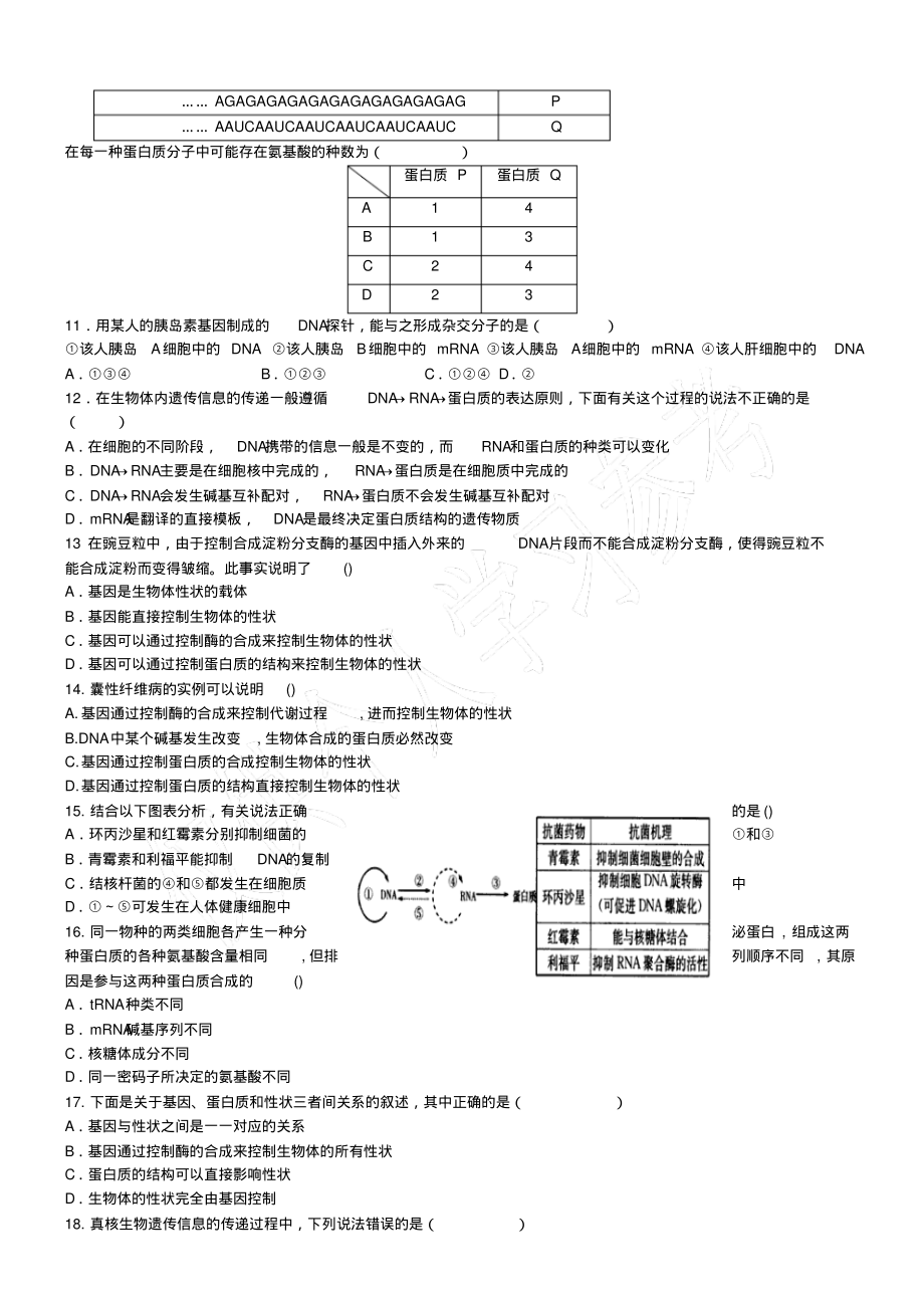 《基因控制蛋白质的合成》单元测试题.pdf_第2页