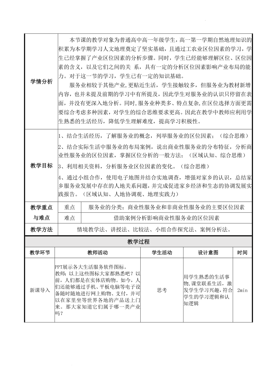 3.3服务业区位因素及其变化教学设计--人教版（2019）高中地理必修二.docx_第2页