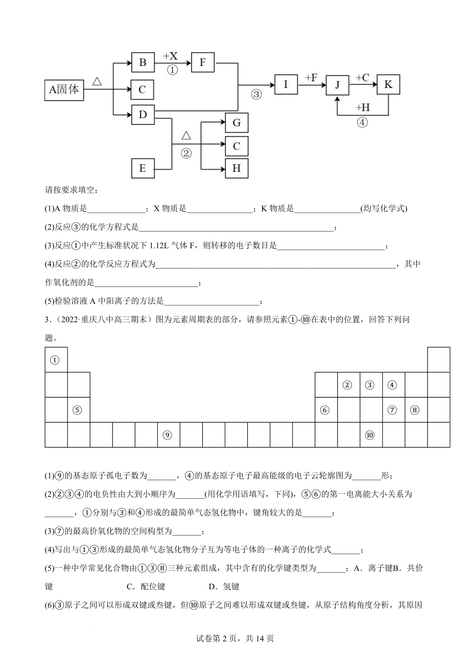 高三化学一轮专题复习练习题：元素或物质推断题.docx_第2页