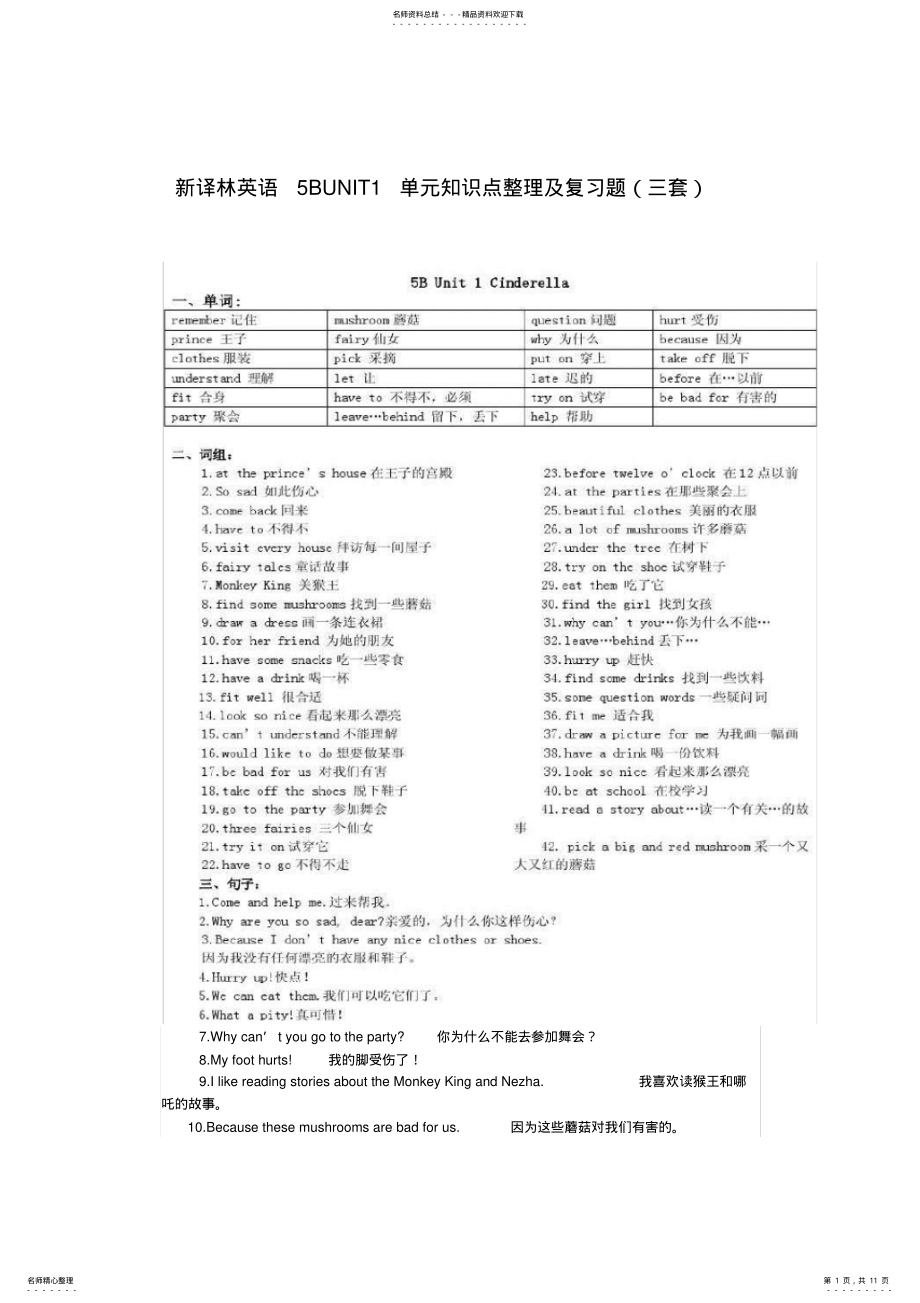 2022年新译林小学英语BUNIT单元知识点整理及复习题,推荐文档 .pdf_第1页