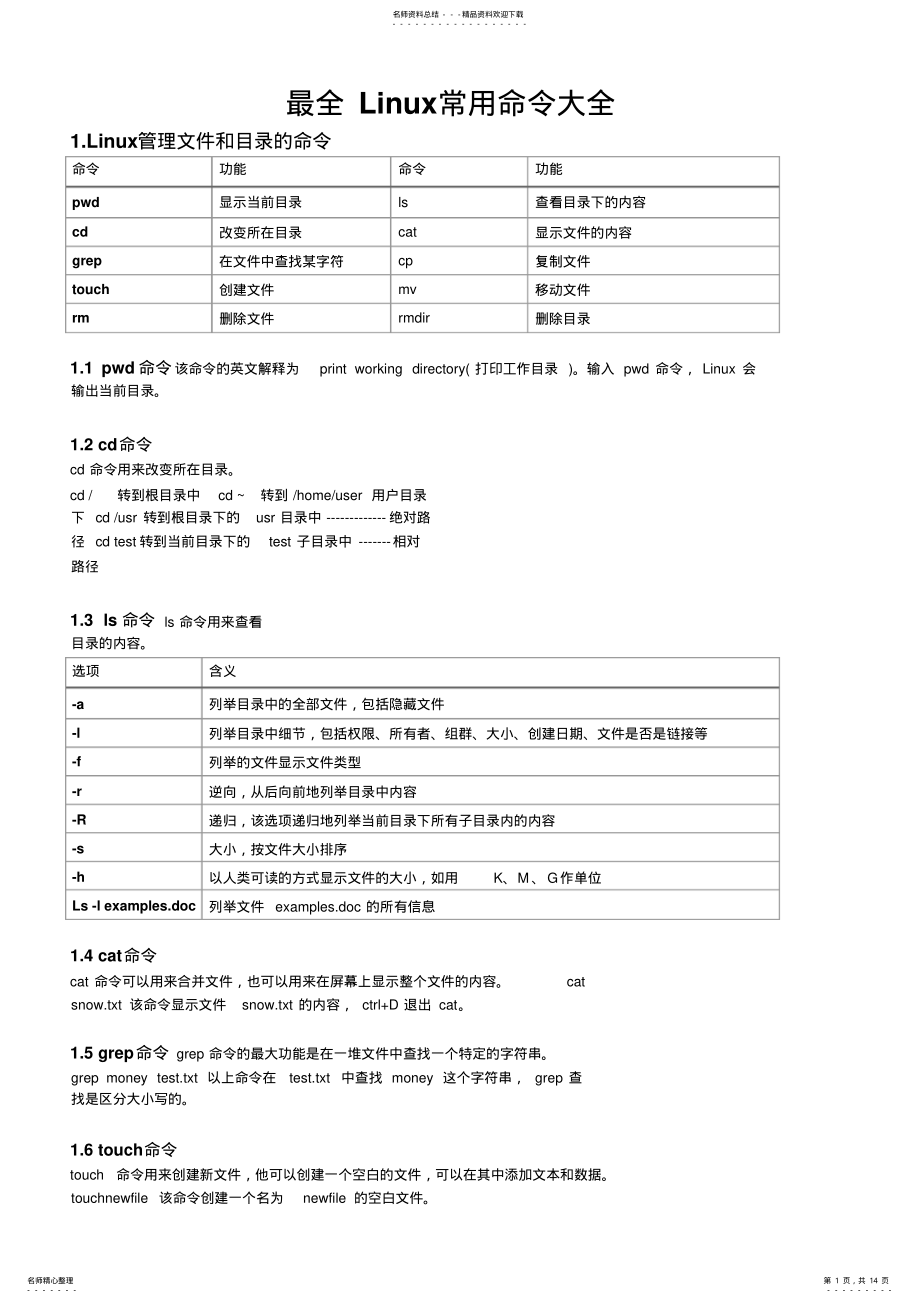 2022年最全Linux常用命令大全终稿 .pdf_第1页