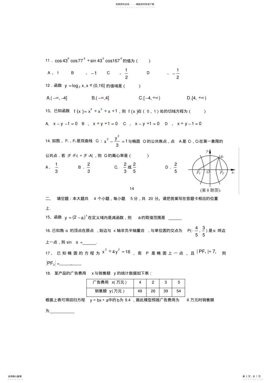 2022年春季高考数学高职单招模拟试题 .pdf_第2页