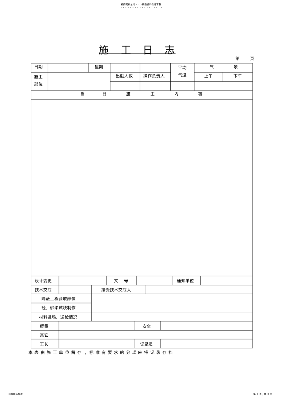 2022年施工日志空白模板 .pdf_第2页