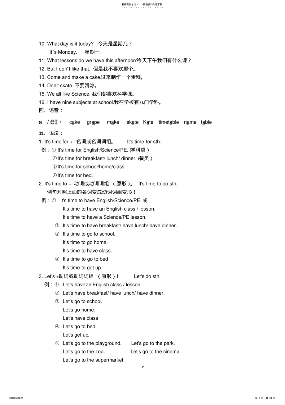 江苏译林版小学英语四年级下册单元知识点总结 .pdf_第2页