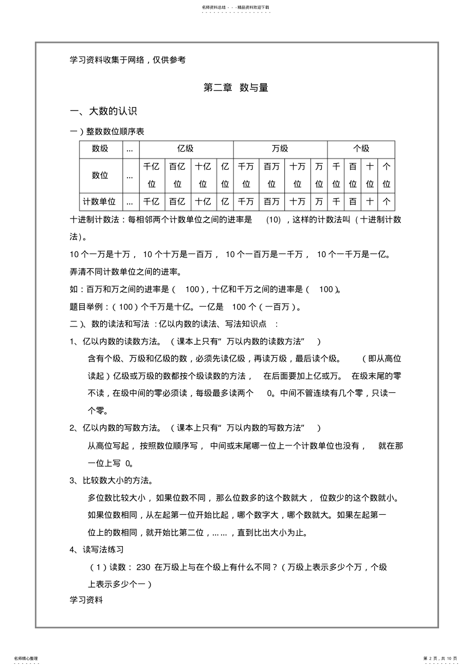 2022年2022年沪教版小学四年级[上册]数学知识点汇总 .pdf_第2页