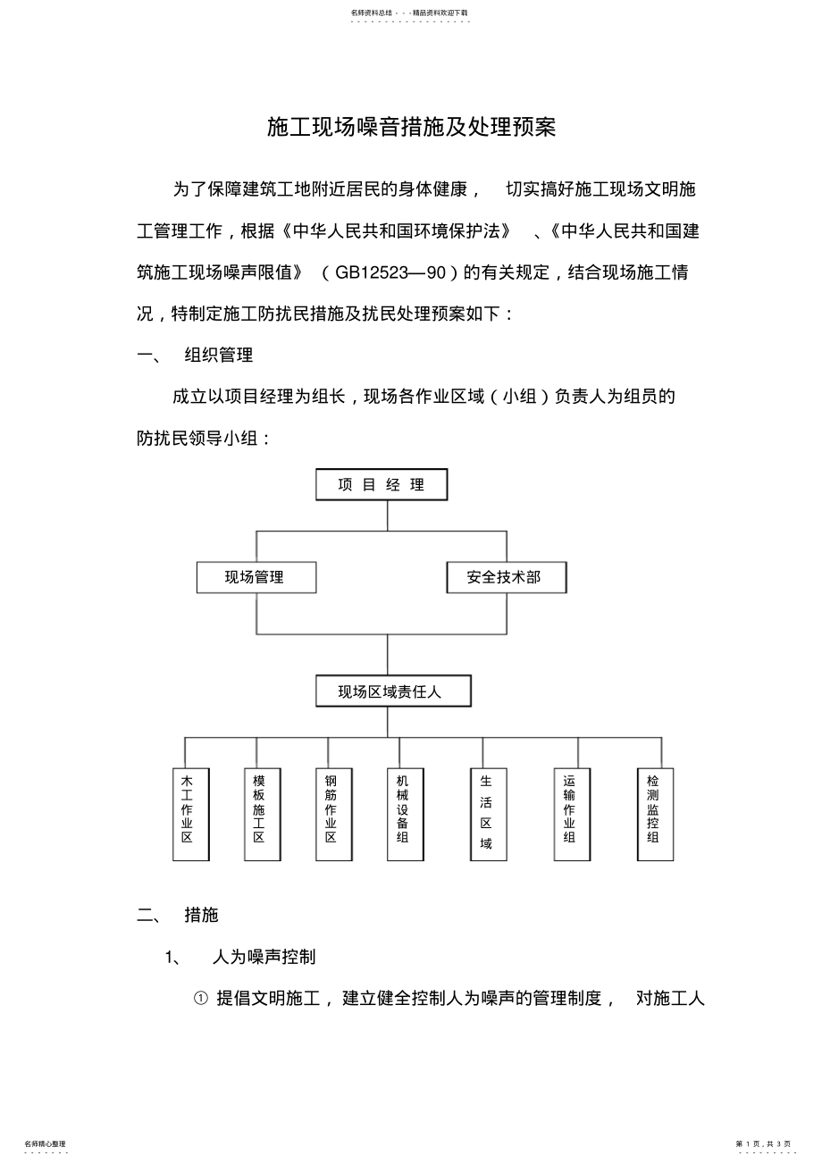 2022年施工现场施工防扰民措施及扰民处理预案 .pdf_第1页