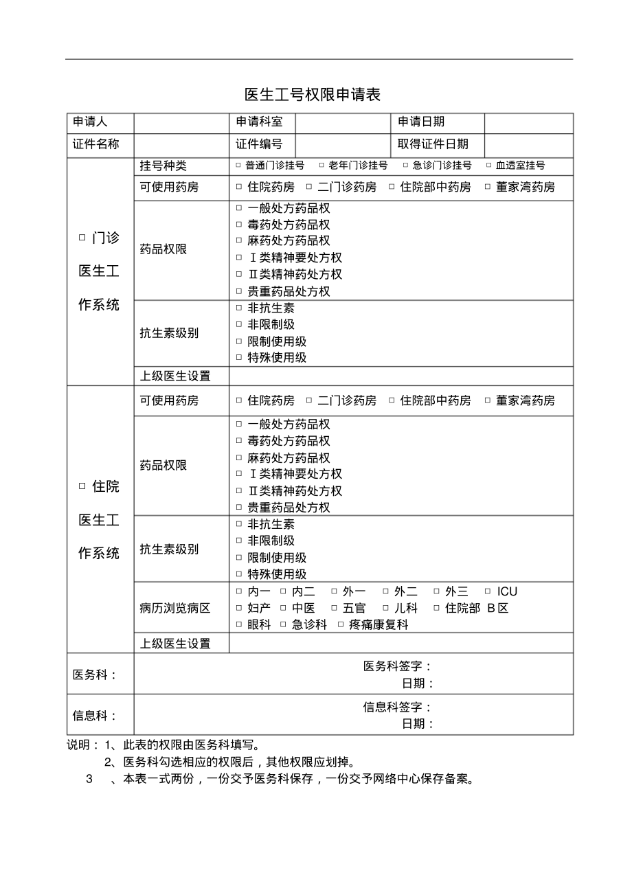 医生工号权限申请表.pdf_第1页