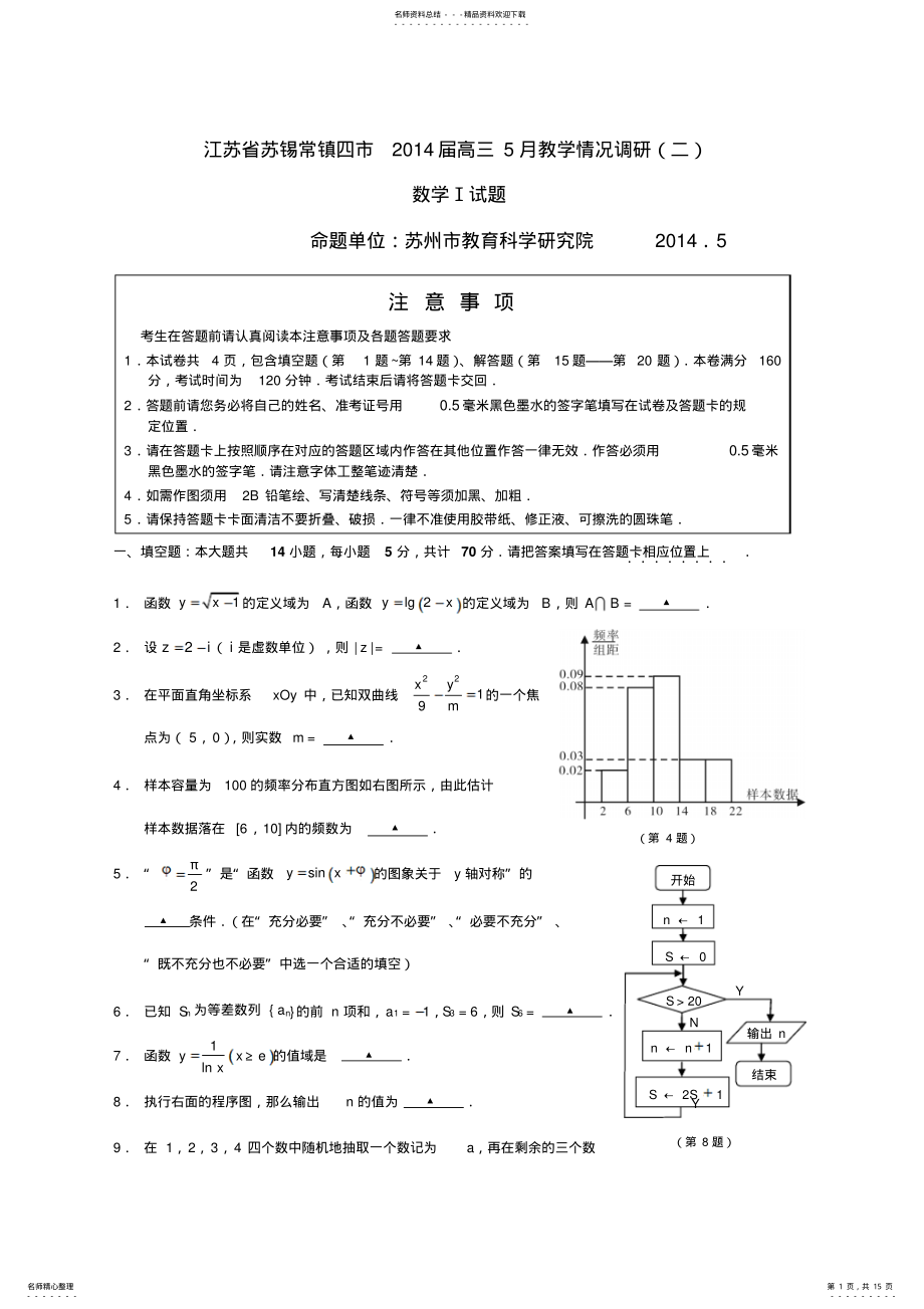 2022年2022年江苏省苏锡常镇四市届高三数学二模 .pdf_第1页