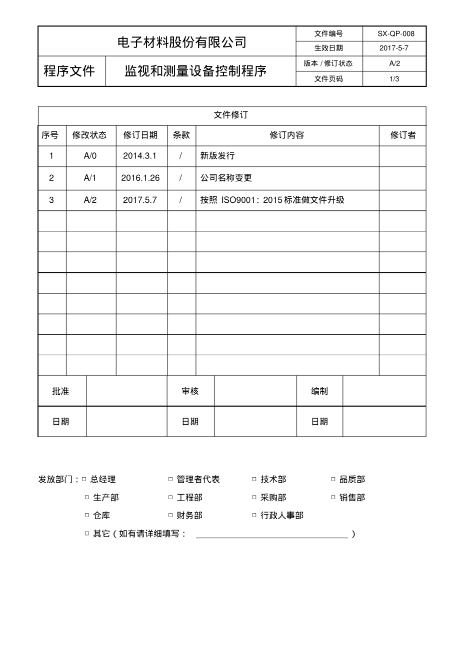 ISO9001：2015监视和测量设备控制程序.pdf_第1页