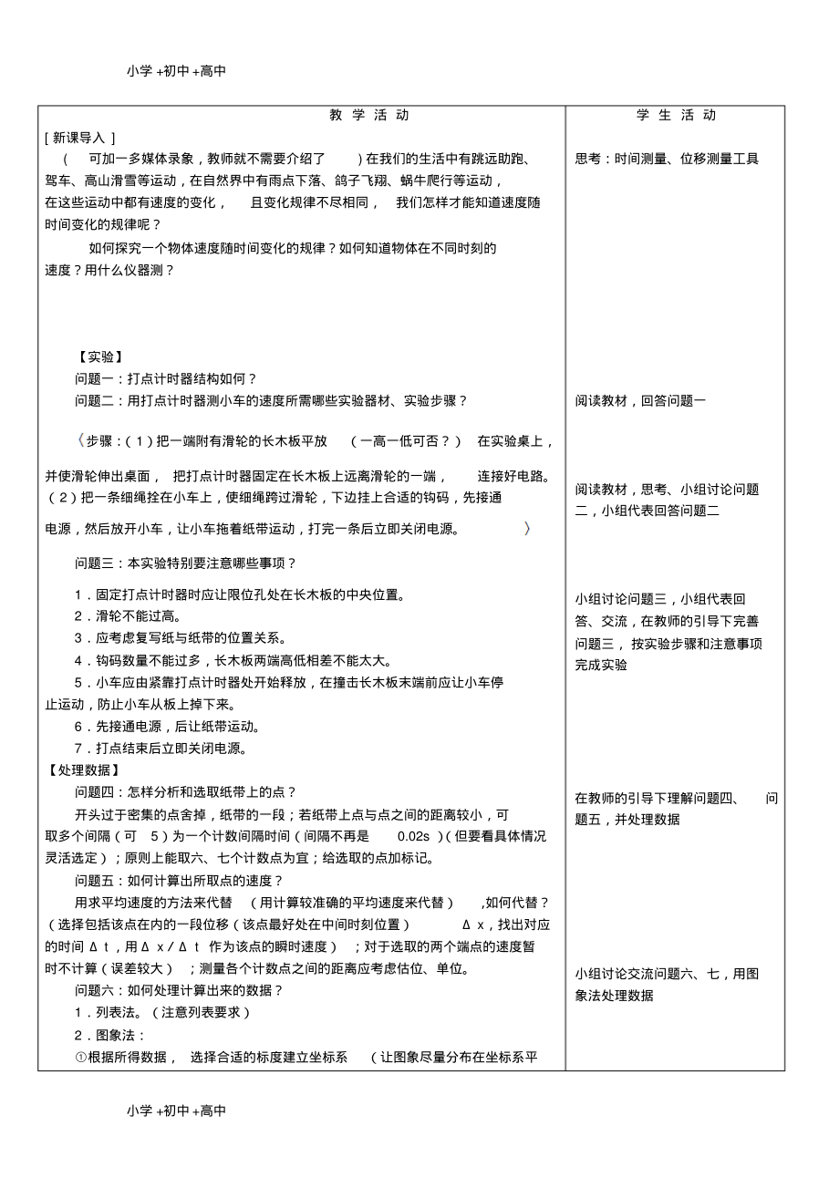 高中物理第2章2.1实验：探究小车速度随时间变化的规律教案新人教版.pdf_第2页