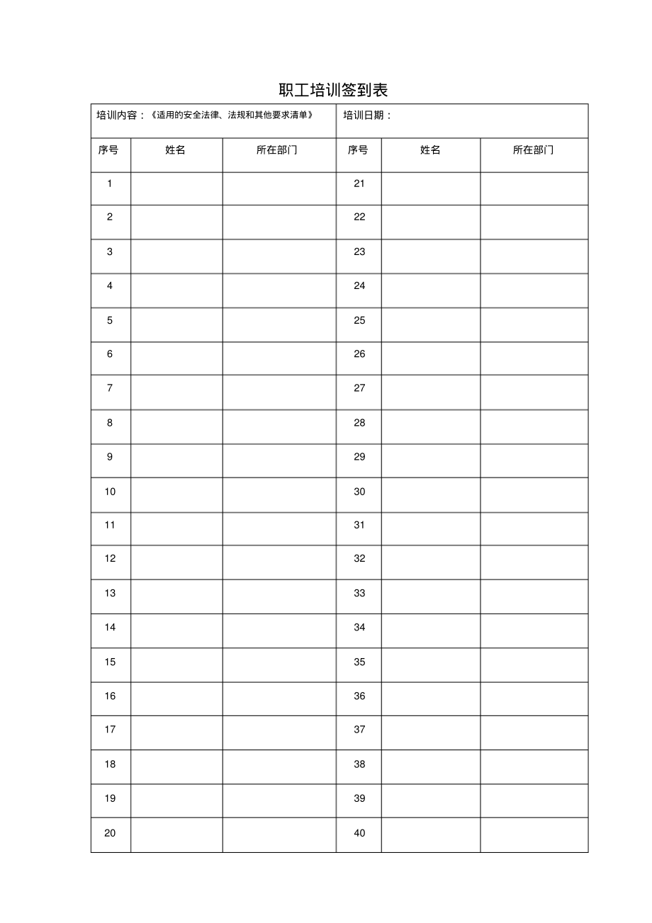 职工培训签到表、记录、效果评估.pdf_第1页