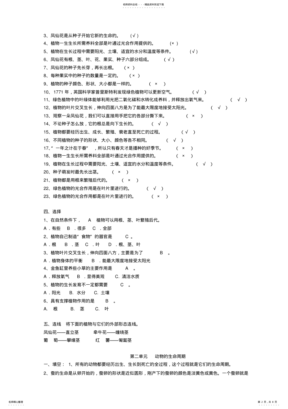 2022年2022年教科版三年级下册科学复习题大全 .pdf_第2页