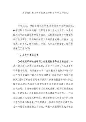 区委组织部上半年亮点工作和下半年工作计划.docx