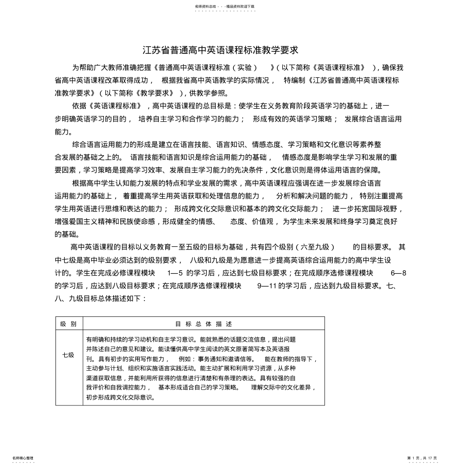 2022年2022年江苏省普通高中英语课程标准教学要求 .pdf_第1页