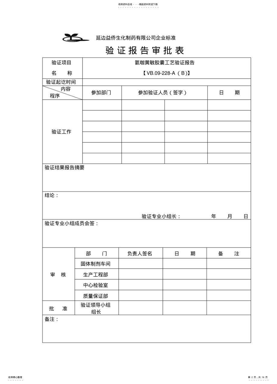 2022年氨咖黄敏胶囊工艺验证报告 .pdf_第2页