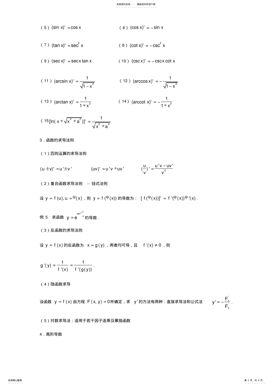 2022年2022年考研数学高数第二章导数与微分的知识点总结 .pdf_第2页