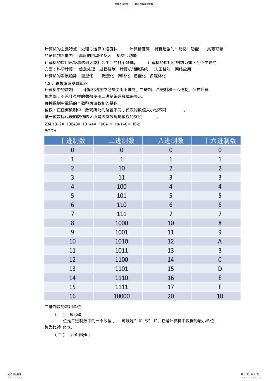 2022年2022年计算机基础第一章知识点总结 .pdf_第2页