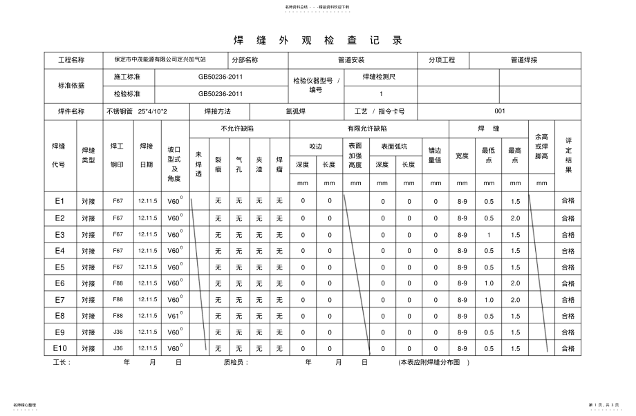 2022年2022年焊缝外观检查记录 .pdf_第1页