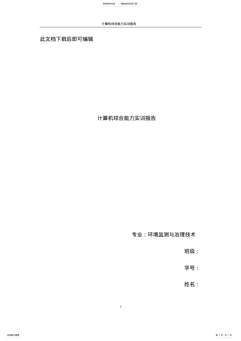 2022年2022年计算机综合能力实训报告.doc .pdf_第1页