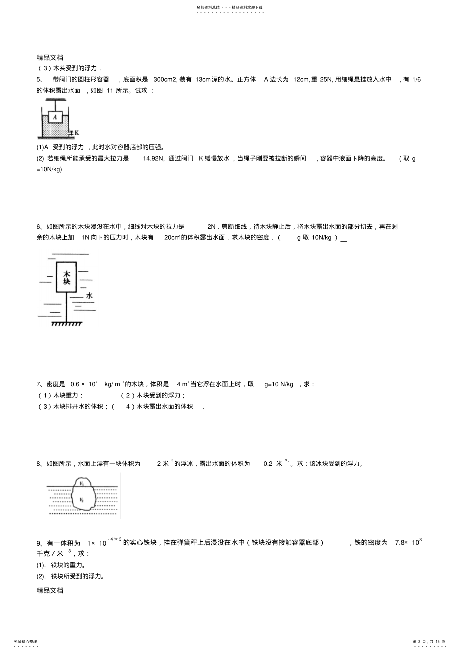 2022年最新八年级物理浮力压强计算题 .pdf_第2页