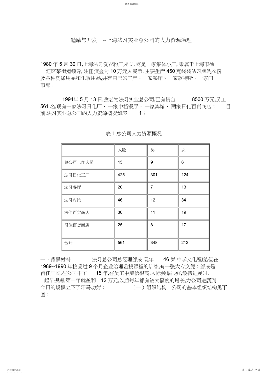 2022年某公司的人力资源管理-激励与开发.docx_第1页