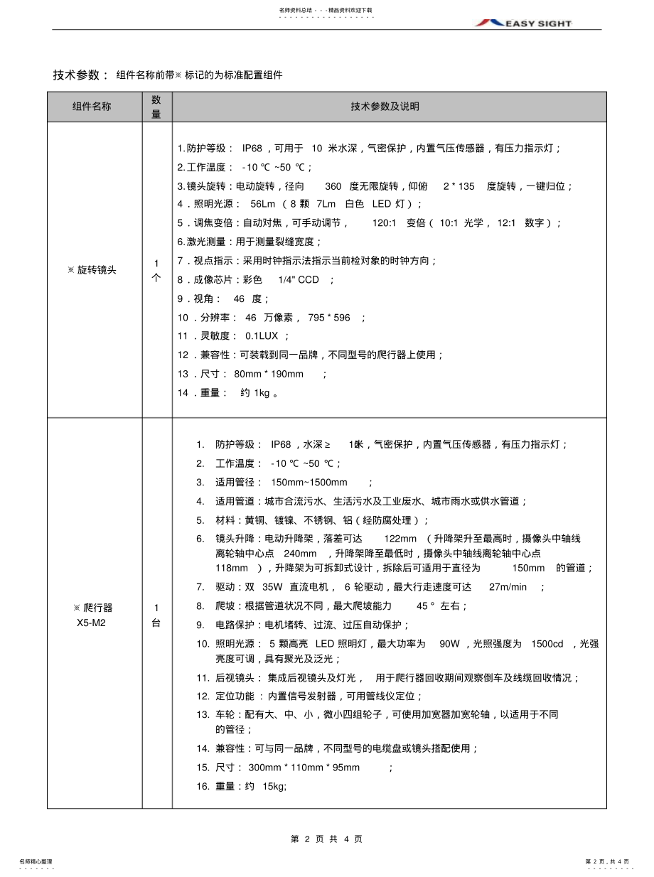 2022年武汉中仪物联X-M管道CCTV检测机器人技术参数归类 .pdf_第2页