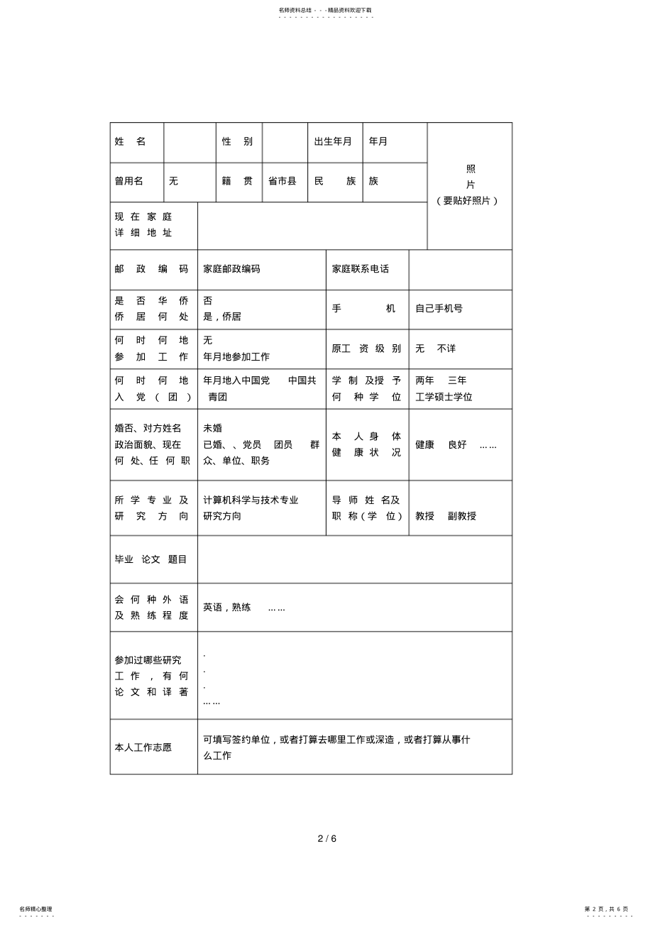 2022年毕业研究生登记表 .pdf_第2页