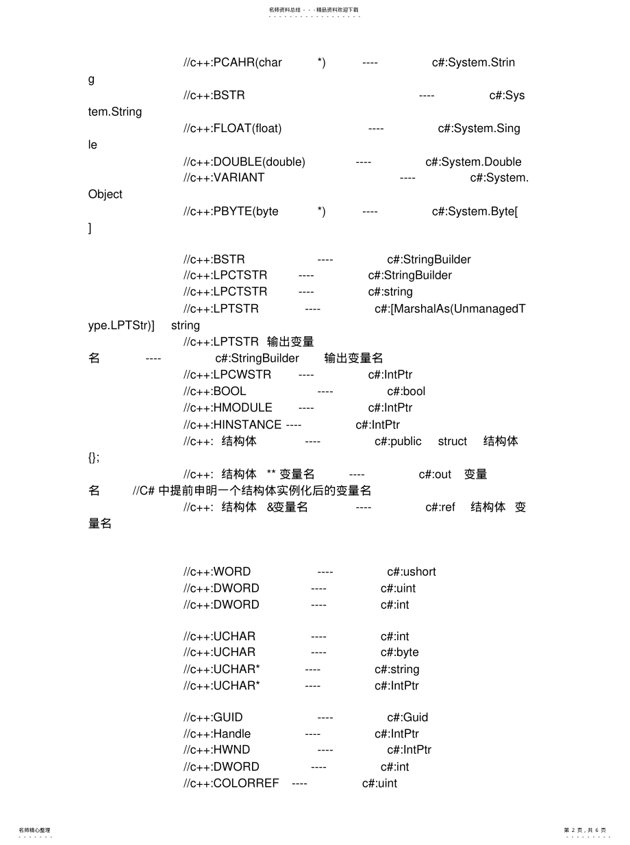 2022年C#调用C的DLL搜集整理的所有数据类型转换 .pdf_第2页