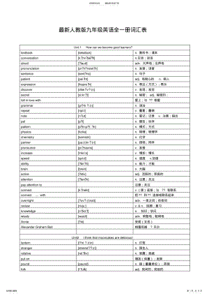 2022年最新人教版九年级英语全一册词汇表中英对照版 .pdf