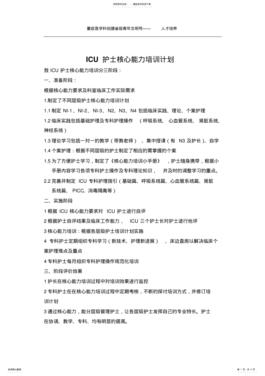 2022年ICU护士核心能力培训计划 .pdf_第1页