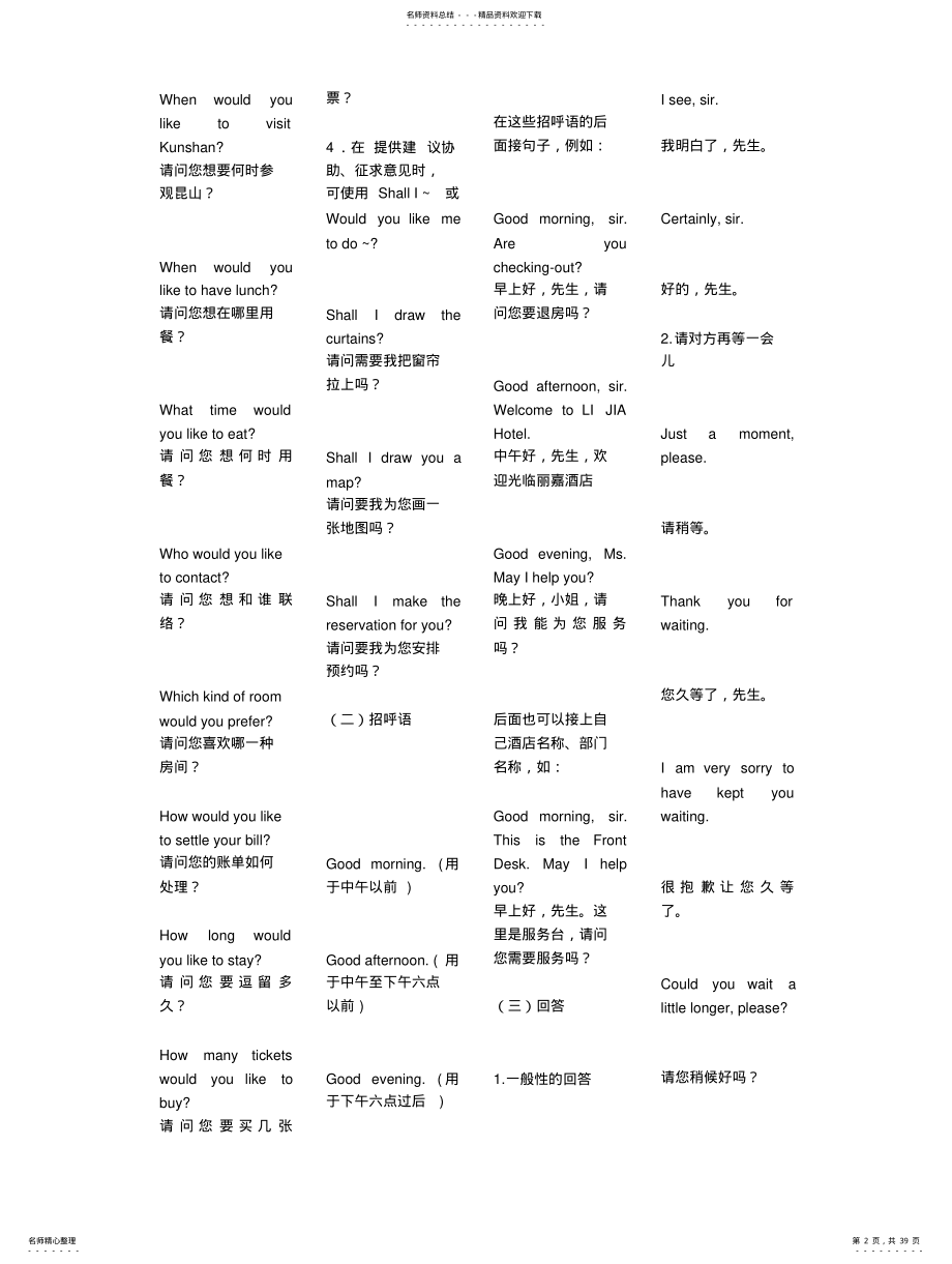 2022年2022年酒店前台英语口语 .pdf_第2页