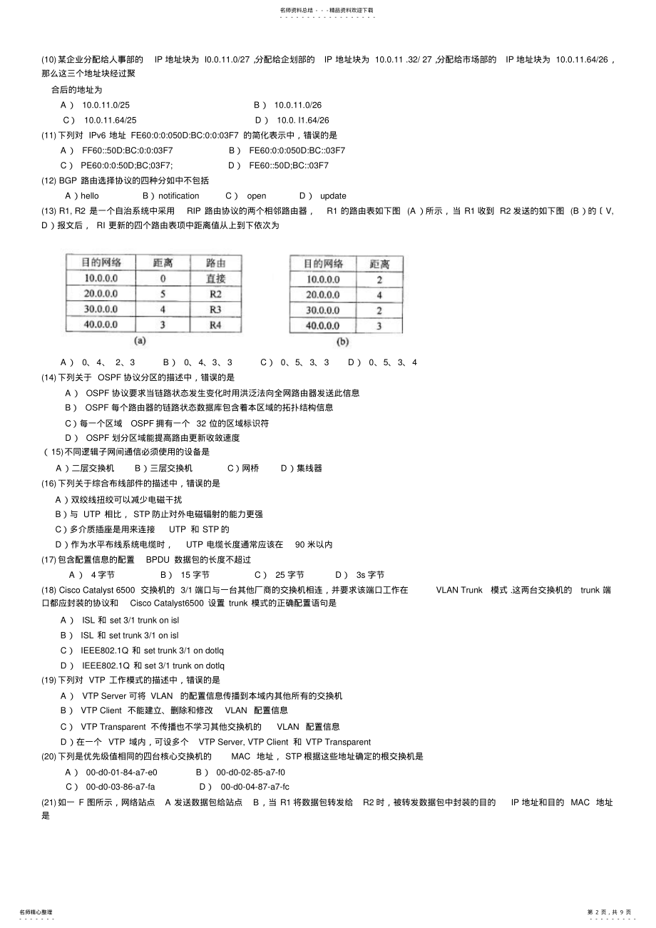 2022年2022年计算机四级网络工程师考试真题 .pdf_第2页