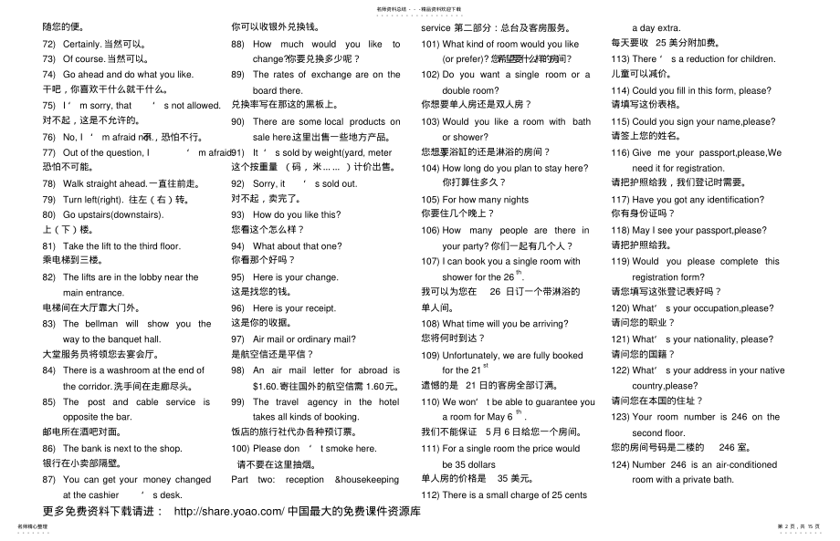 2022年2022年酒店服务常用英语 .pdf_第2页