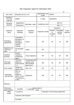 口罩熔喷布来料检验记录表英文版.pdf