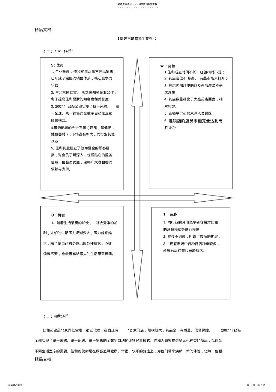 2022年最新医药市场营销计划书资料 .pdf_第1页