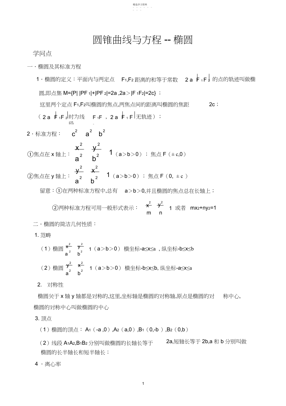 2022年椭圆知识点总结及经典习题.docx_第1页