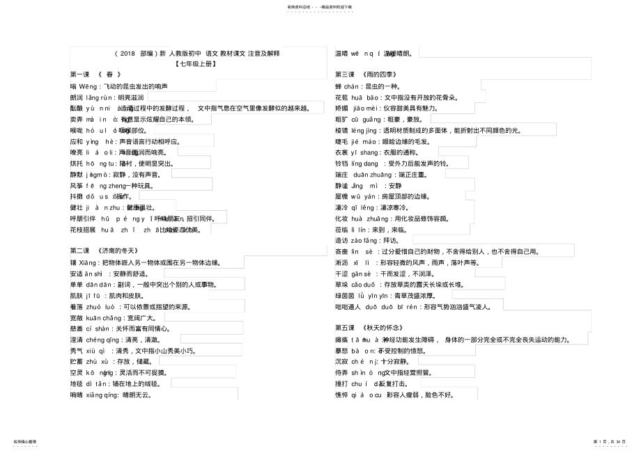 2022年最新人教版初中语文课文词语解释全集 .pdf_第1页